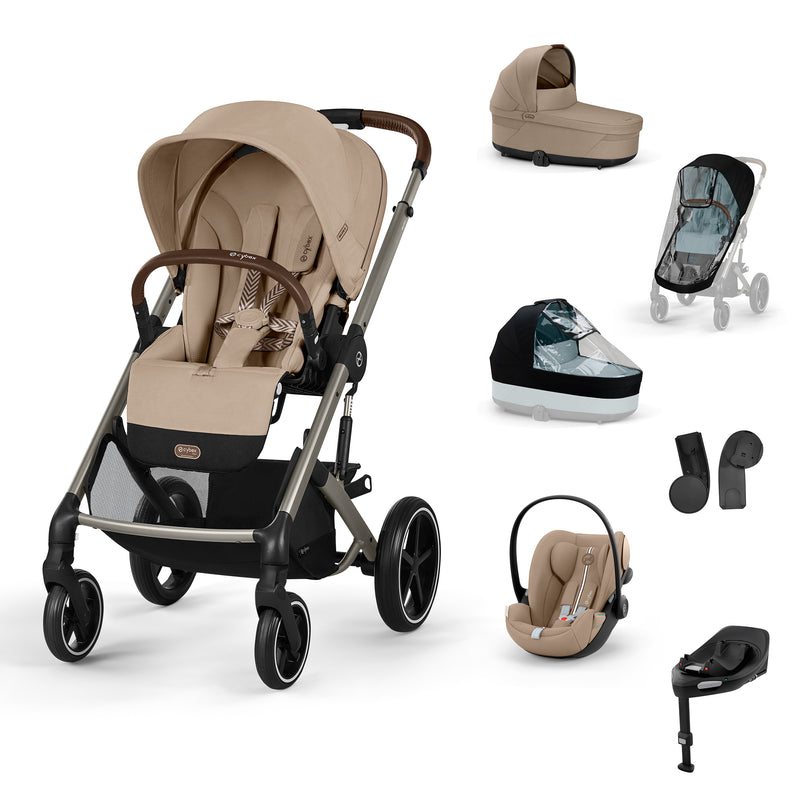 Cybex Balios S Lux + Alcofa + Cloud G Plus Almond Beige + Capas de Chuva + Base G