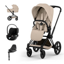 Cybex Priam Comfort Matt Black + Alcofa Dobrável Cozy Beige + Cloud T Sepia Black + Base T