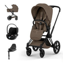Cybex Priam Comf. Matt Black + Alcofa Dobrável Coconut Brown + Cloud T Sepia Black + Base T