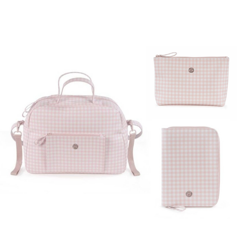 Pasito a Pasito Conjunto Together Rosa Branco Mala + Necessaire + Porta Documentos