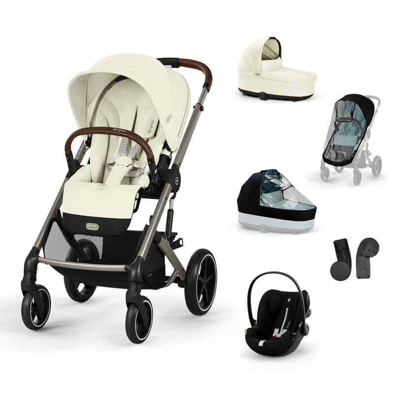 Cybex Balios S Lux Seashell Beige + Alcofa + Cloud G Plus Moon Black + Capas de Chuva