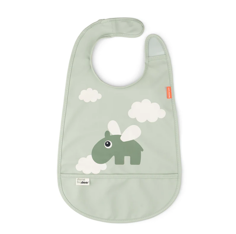 Done By Deer Bib Velcro Happy Clouds Green