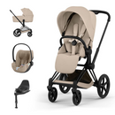 Cybex Priam Comfort Matt Black + Alcofa Dobrável Cozy Beige + Clolud T Plus Cozy Beige + Base T