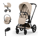 Cybex Priam Comfort Matt Black +Alcofa Dobrável Cozy Beige + Cloud G3 Almond Beige + Base G3