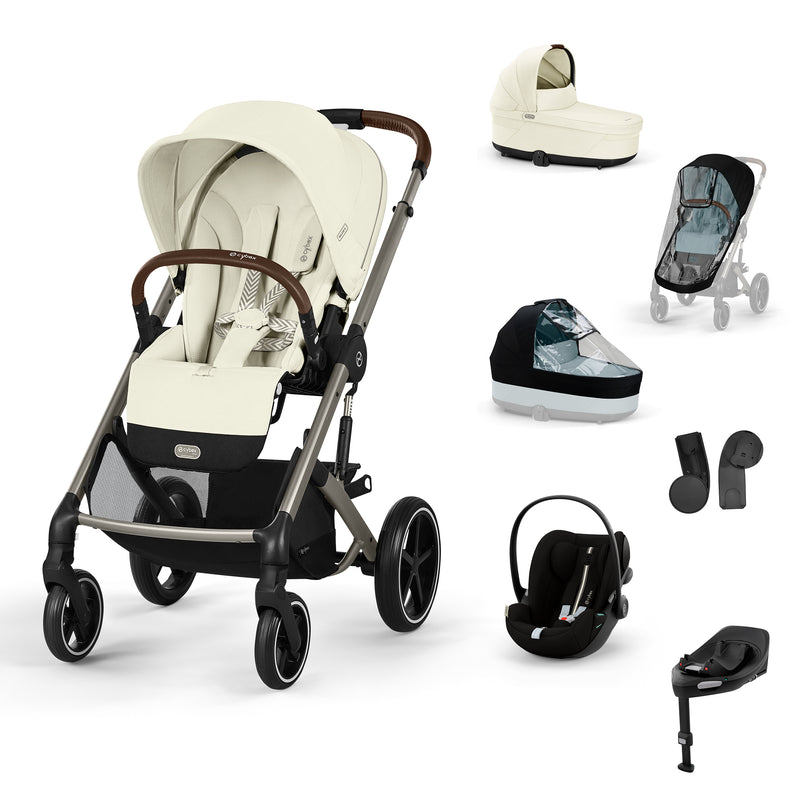 Cybex Balios S Lux Seashell Beige + Alcofa + Cloud G Plus Moon Black + Capas de Chuva + Base G