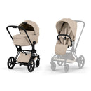 Cybex Priam Comfort Matt Black +Alcofa Dobrável Cozy Beige + Cloud G3 Almond Beige + Base G3