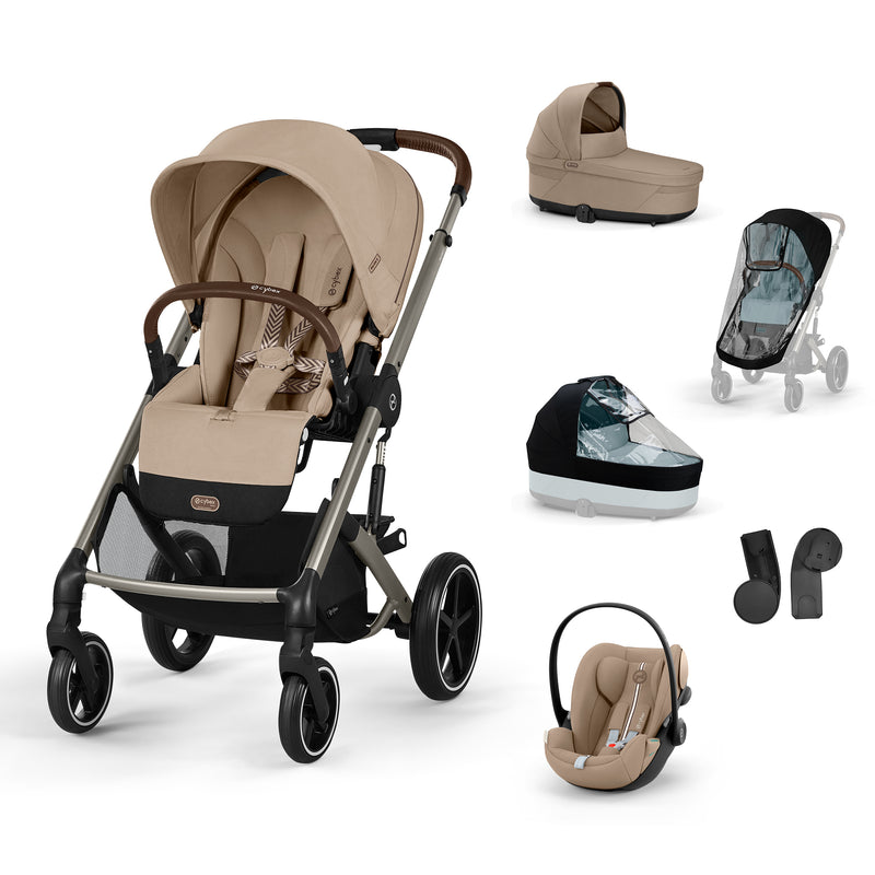 Cybex Balios S Lux + Alcofa + Cloud G Plus Almond Beige + Capas de Chuva