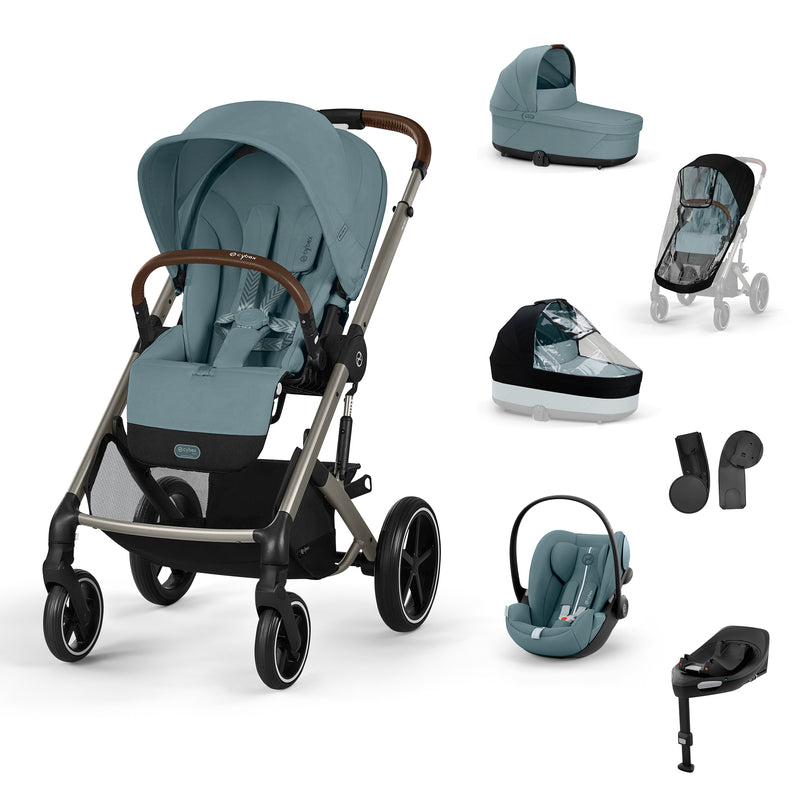 Cybex Balios S Lux + Alcofa + Cloud G Plus Stormy Blue + Capas de Chuva + Base G