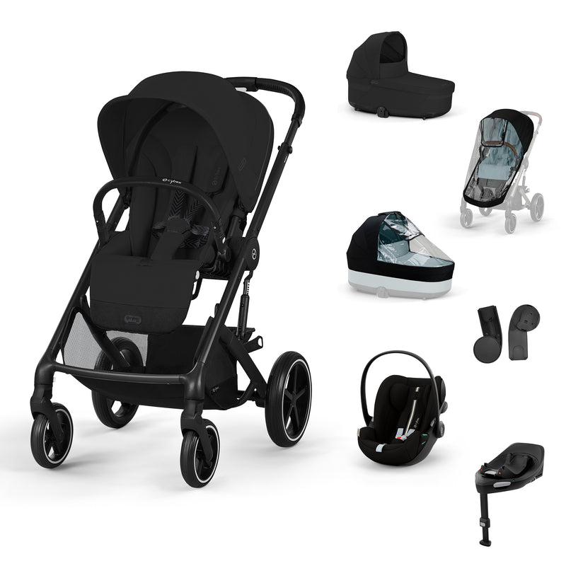 Cybex Balios S Lux + Alcofa + Cloud G Plus Moon Black + Capas de Chuva + Base G