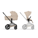 Cybex Priam Comfort Matt Black +Alcofa Dobrável Cozy Beige + Cloud G3 Almond Beige + Base G3