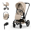 Cybex Priam Comfort Matt Black + Alcofa Dobrável Cozy Beige + Cloud G3 Plus Almond Beige + Base G3