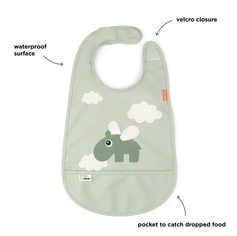 Done By Deer Bib Velcro Happy Clouds Green